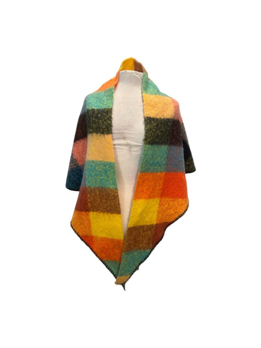 Multicolor Plaid Triangle Shawl Wrap Oversized Fuzzy Colorblock Blanket Scarf 75 - Picture 2 of 5